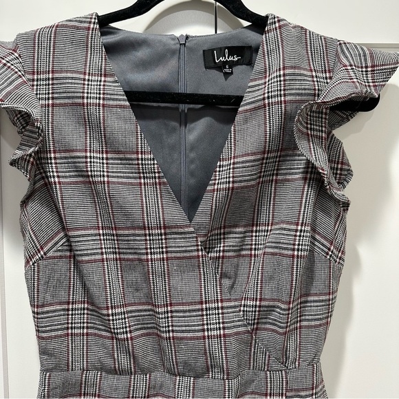 Lulus Poised For a Promotion Grey Glen Plaid Ruffle Midi Dress Size Small - Picture 5 of 9